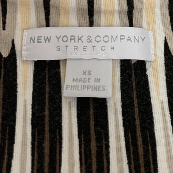 NEW YORK & COMPANY WOMEN'S TAN BROWN MULTICOLOR BOHO ABSTRACT TIERED DRESS - Picture 6 of 8